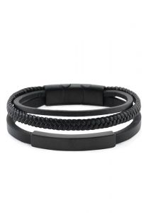 Bracciale cinerario in cuoio nero con tre fasce in pelle