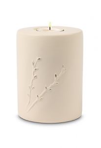 Mini urna cineraria in ceramica 'Rondo' con portacandele beige