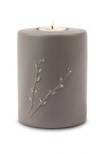 Mini urna cineraria in ceramica 'Rondo' con portacandele grigio