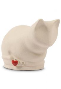Urna per ceneri di gatto in ceramica bianca con cuoricino, fatta a mano