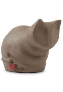 Urna per ceneri di gatto in ceramica antracite con cuoricino, fatta a mano