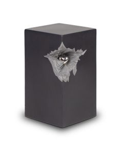 Urna in ceramica con cuoricino color argento, nero grigio opaco