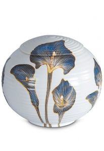 Urna cineraria in porcellana 'Sfera' - Calla blu zaffiro con dettagli dorati