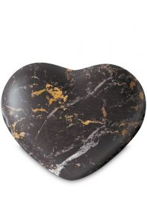 Urna cineraria a forma di cuore inclinato - Nera con venature dorate - Collezione Love