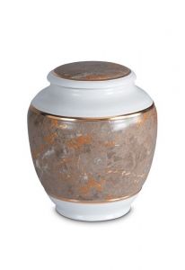 Mini urna cineraria in porcellana 'Classica' | Motivo marmo marrone con bordi dorati