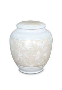 Mini urna cineraria in porcellana 'Classica' con motivo floreale beige