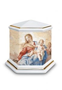Mini urna cineraria in porcellana 'Esagono' | Madonna con Bambino - bordi dorati