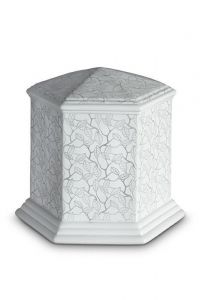 Mini urna cineraria in porcellana 'Esagono' | Foglie platino opaco