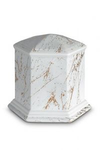 Mini urna cineraria in porcellana 'Esagono' | Marmo di Carrara con venature dorate