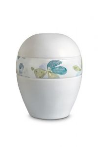 Mini urna cineraria in porcellana 'Planet' - Fascia con fiori