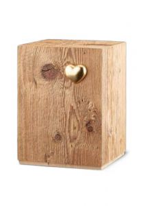 Urna cineraria in legno antico 'Silenzio' con cuore d'oro - SALDI
