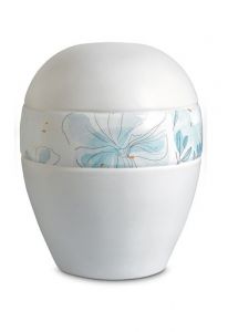 Urna cineraria in porcellana 'Planet' - Fascia con linee floreali