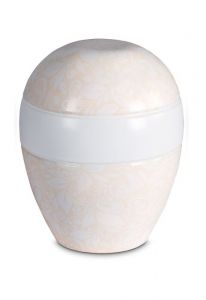 Urna cineraria in porcellana 'Planet' - Motivo floreale beige in rilievo