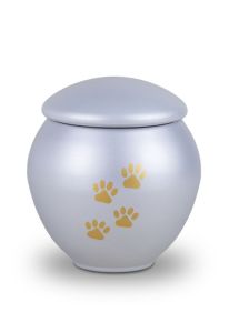 Urna per animali grigio chiaro con impronta delle zampe dorate