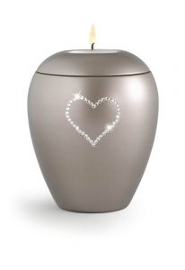Urna cineraria per animali domestici con cuore Swarovski e portacandele, disponibile in diversi colori e dimensioni