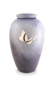 Ceramic funeral urn with a butterfly