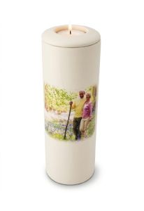 Urna cineraria cilindrica con immagine, personalizzabile
