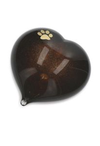 Urna per animali in cristallo a forma di cuore con impronta di zampa dorata, color bronzo