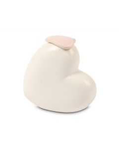 Mini urna cineraria "Per sempre nei nostri cuori" con coperchio rosa a forma di cuore