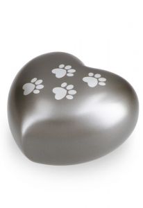 Urna per animali a forma di cuore grigio francese con impronte, diverse dimensioni