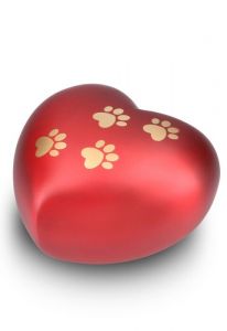 Urna per animali a forma di cuore rossa opaca con impronte, diverse dimensioni