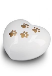 Urna per animali a forma di cuore bianca con impronte, diverse dimensioni
