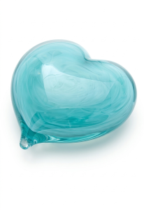 Urna piccola in cristallo a forma di cuore, azzurro chiaro