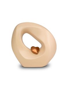 Mini urna in ceramica color crema 'Infinito' con cuore color bronzo