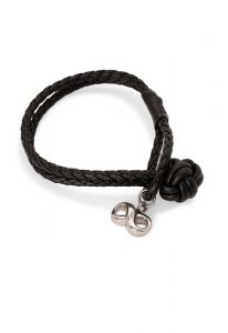 Bracciale cinerario in cuoio intrecciato con portaceneri 'Infinito'