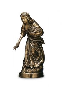 Statua commemorativa di bambina con fiori in bronzo