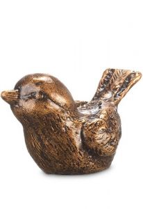 Statua commemorativa di uccellino seduto in bronzo