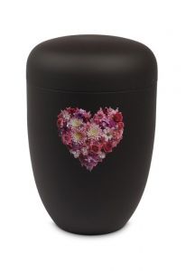 Urna cineraria in metallo nero – Cuore di fiori