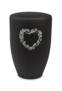 Urna cineraria in metallo nero – Cuore di eucalipto
