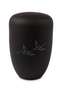 Urna cineraria in metallo nero – Linea con due colombe