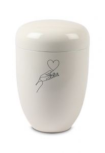 Urna cineraria in metallo bianco – Linea della mano con cuore