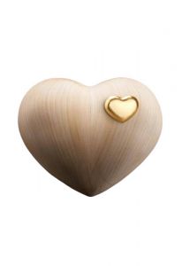Mini urna cineraria 'Cuore oro' in legno di naturale ciliegio
