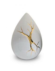 Piccola urna cineraria in ceramica lacrima 'Kintsugi' bianco