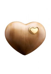 Mini urna cineraria 'Cuore oro' in legno di satinato ciliegio
