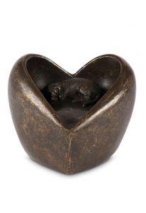 Mini urna cineraria cuore cane 'Sei sempre nel mio cuore' in bronzo