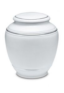 Urna cineraria in porcellana 'Classica' | Bianco opaco con doppi bordi platino