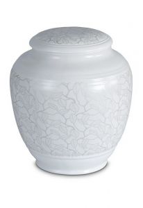 Urna cineraria in porcellana 'Classica' | Foglie platino opaco