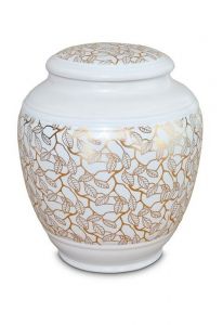 Urna cineraria in porcellana 'Classica' | Foglie in oro puro