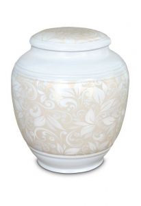 Urna cineraria in porcellana 'Classica' con motivo floreale beige