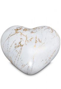 Urna cineraria a forma di cuore inclinato - Marmo di Carrara con venature dorate - Collezione Love
