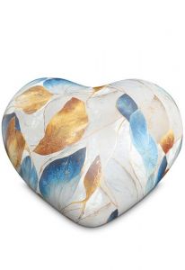 Urna cineraria a forma di cuore inclinato con foglie colorate - Collezione Love