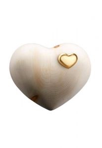 Mini urna cineraria 'Cuore oro' in legno di naturale cirmolo