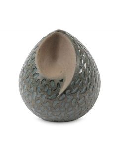 Mini urna cineraria artigianale a goccia in ceramica 'Ohm' – verde
