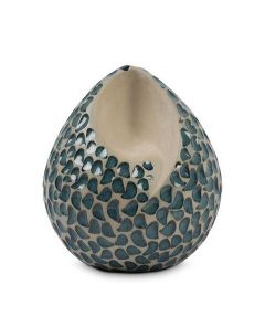 Mini urna cineraria artigianale a goccia in ceramica 'Ohm' – verde-blu