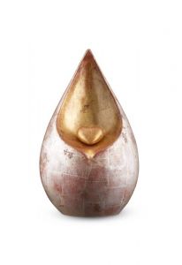 Urna cineraria a goccia con piccolo cuore dorato – argentata con foglia d’oro