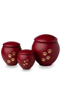 Urna cineraria per animali rossa con zampe color oro